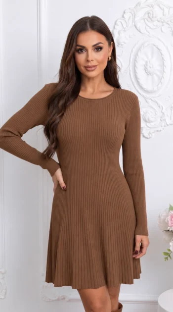 rochie-scurta-din-tricot-reiat-cu-fusta-usor-evazata