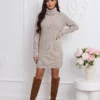 rochie-scurta-din-tricot-reiat-cu-guler-inalt-rulat