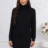 rochie-scurta-din-tricot-reiat-cu-guler-inalt-rulat
