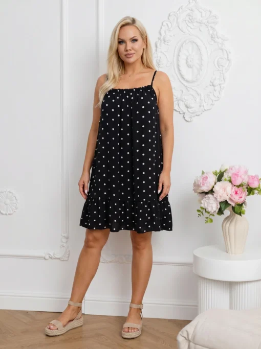 rochie-scurta-din-vascoza-neagra-cu-buline-si-volanas-la-baza