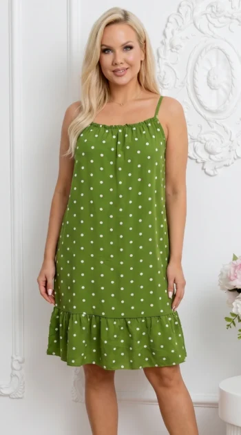 rochie-scurta-din-vascoza-verde-cu-buline-si-volanas-la-baza