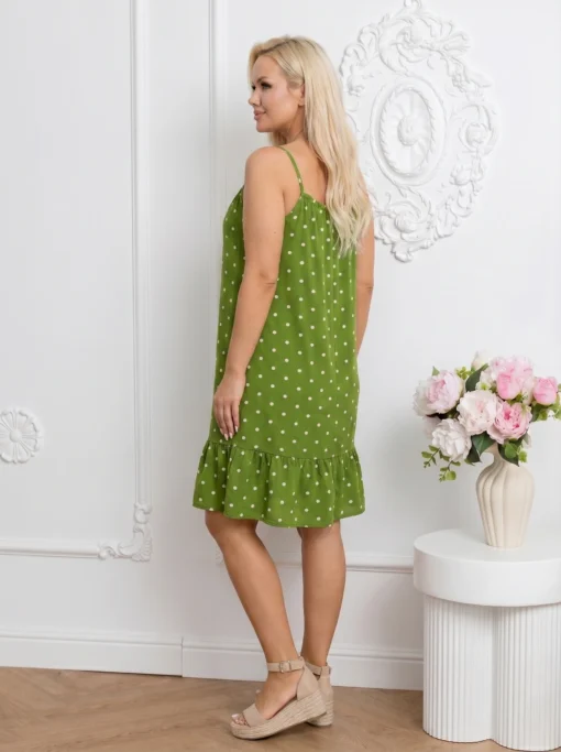 rochie-scurta-din-vascoza-verde-cu-buline-si-volanas-la-baza
