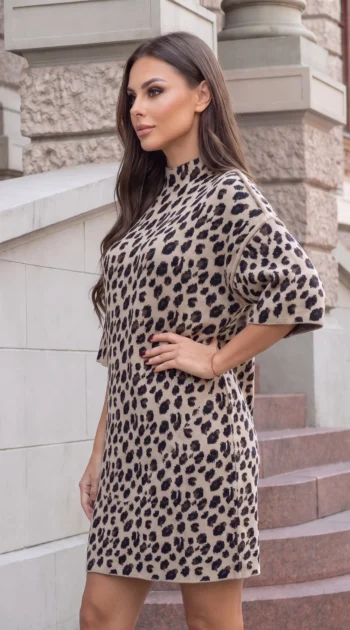 rochie-scurta-eleganta-din-tricot-fin-cu-imprimeu-leopard