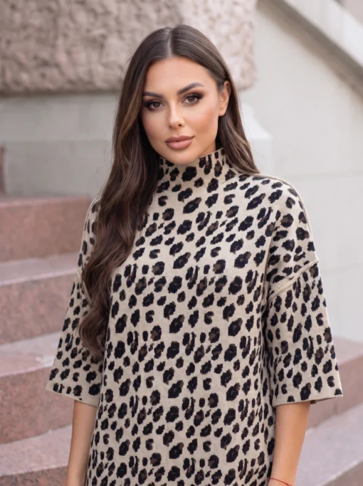rochie-scurta-eleganta-din-tricot-fin-cu-imprimeu-leopard