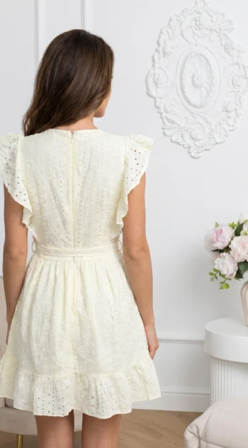 rochie-scurta-galben-pai-din-bumbac-brodat-cu-volane-si-cordon
