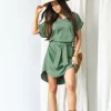 rochie-scurta-kaki-cu-cordon-in-talie-si-maneci-lejere