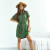 rochie-scurta-kaki-cu-cordon-in-talie-si-maneci-lejere