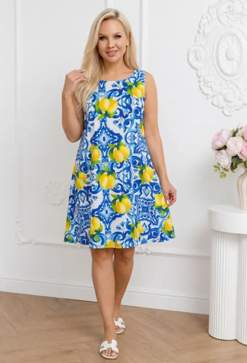 rochie-scurta-lejera-fara-maneci-cu-imprimeu-lamai