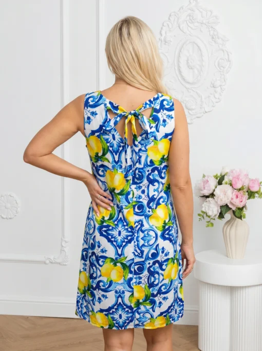 rochie-scurta-lejera-fara-maneci-cu-imprimeu-lamai
