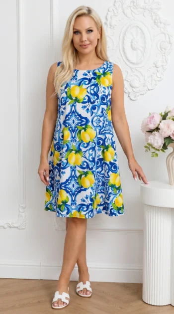 rochie-scurta-lejera-fara-maneci-cu-imprimeu-lamai
