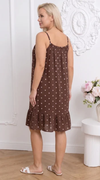 rochie-scurta-maro-ciocolatiu-din-vascoza-cu-buline