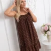 rochie-scurta-maro-cu-bretele-buline-si-volanas-la-baza