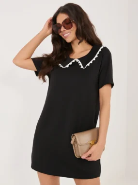 Rochie scurta neagra cu guler dantelat