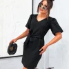 rochie-scurta-neagra-cu-maneci-bufante-si-cordon-in-talie