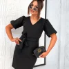 rochie-scurta-neagra-cu-maneci-bufante-si-cordon-in-talie