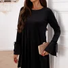 rochie-scurta-neagra-din-catifea-cu-maneci-evazate-si-fundite-decorative
