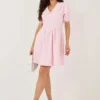 rochie-scurta-roz-cu-guler-contrastant