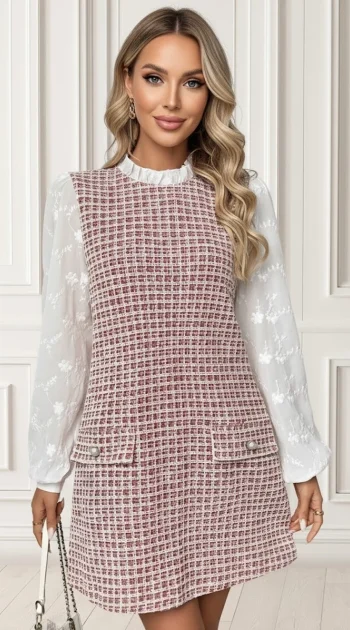 rochie-scurta-roz-cu-maneci-cu-broderie