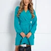 rochie-scurta-turcoaz-cu-decolteu-petrecut-si-cordon-in-talie