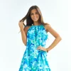 rochie-scurta-vaporoasa-cu-imprimeu-floral-albastru-verde