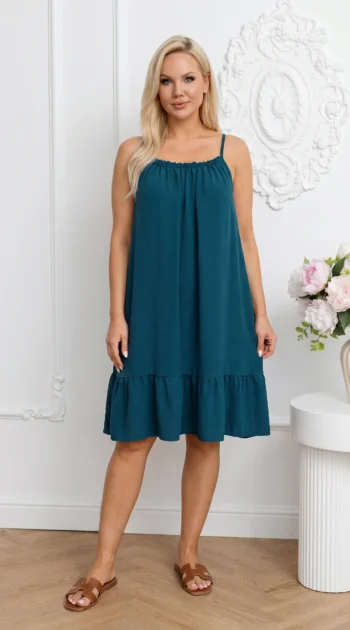 rochie-scurta-verde-cu-volan-la-baza