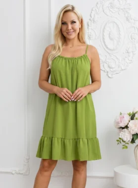 Rochie scurta verde fistic cu volan la baza