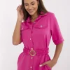 rochie-tip-camasa-fucsia-cu-cordon-elastic-si-nasturi-aurii