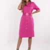 rochie-tip-camasa-fucsia-cu-cordon-elastic-si-nasturi-aurii