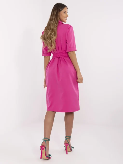 rochie-tip-camasa-fucsia-cu-cordon-elastic-si-nasturi-aurii