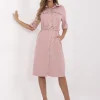 rochie-tip-camasa-roz-pudrat-cu-cordon-elastic-si-nasturi-aurii