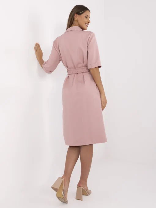 rochie-tip-camasa-roz-pudrat-cu-cordon-elastic-si-nasturi-aurii