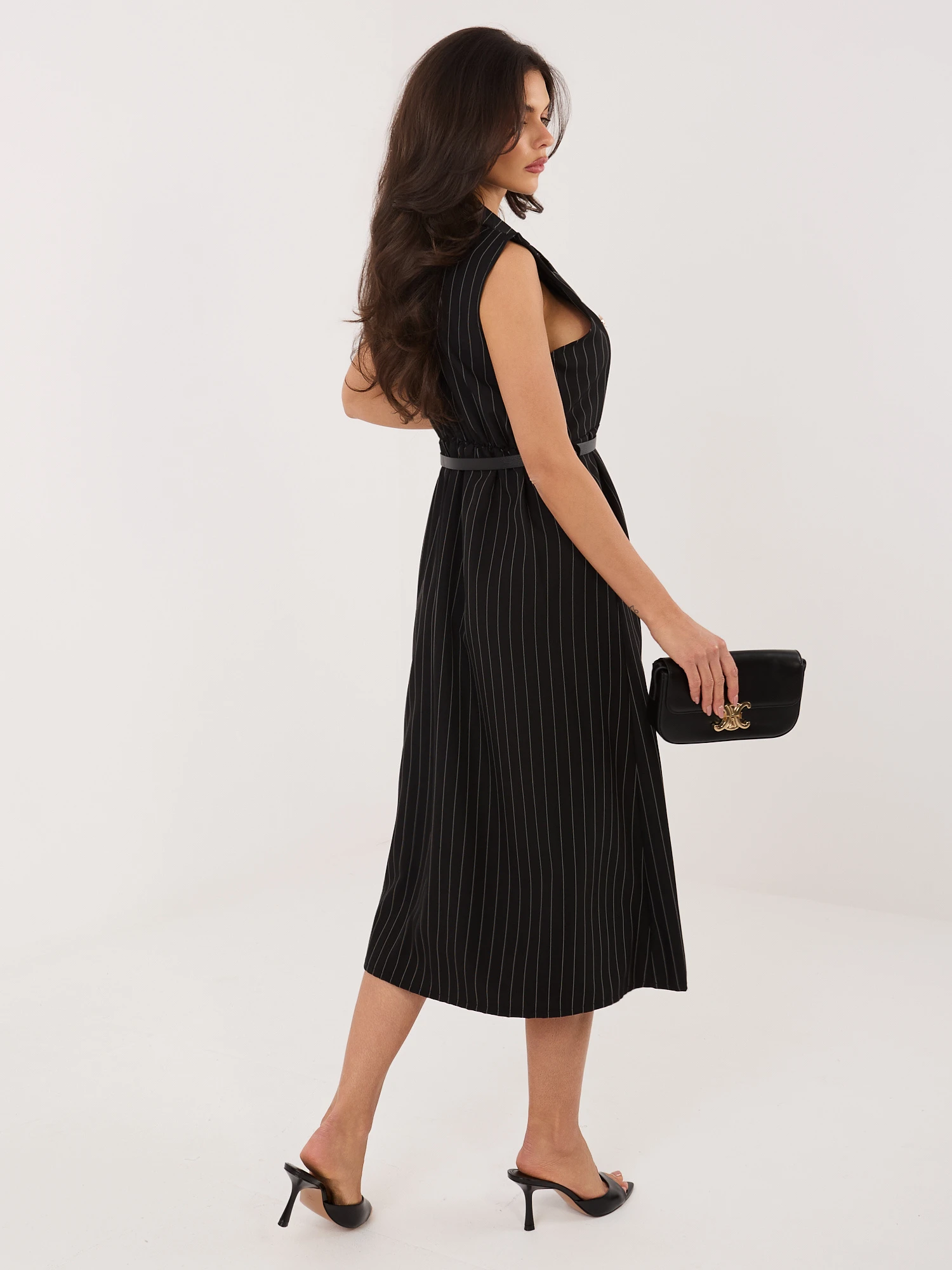 Rochie tip sacou in dungi cu curea - imagine 6