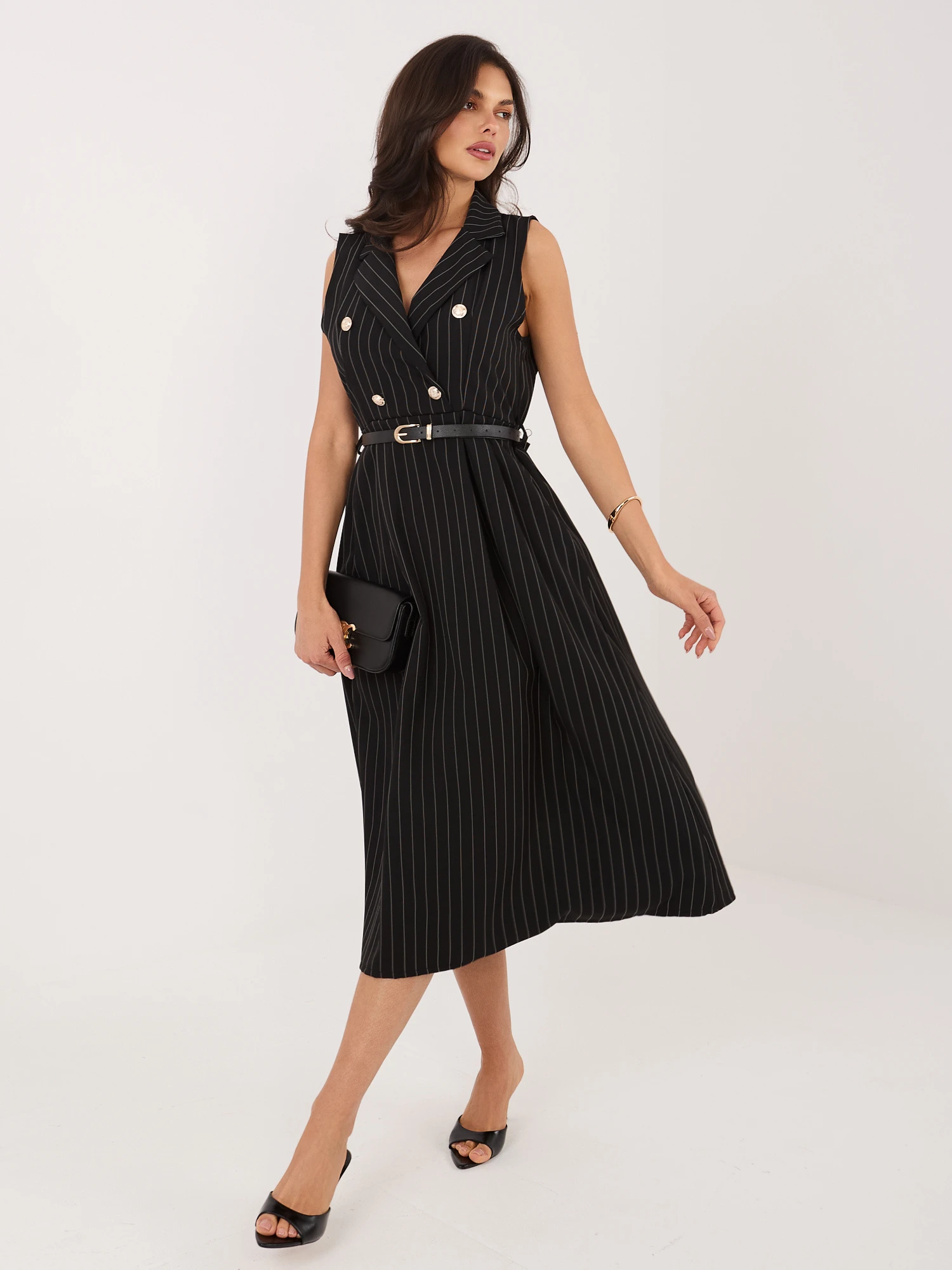 Rochie tip sacou in dungi cu curea - imagine 2
