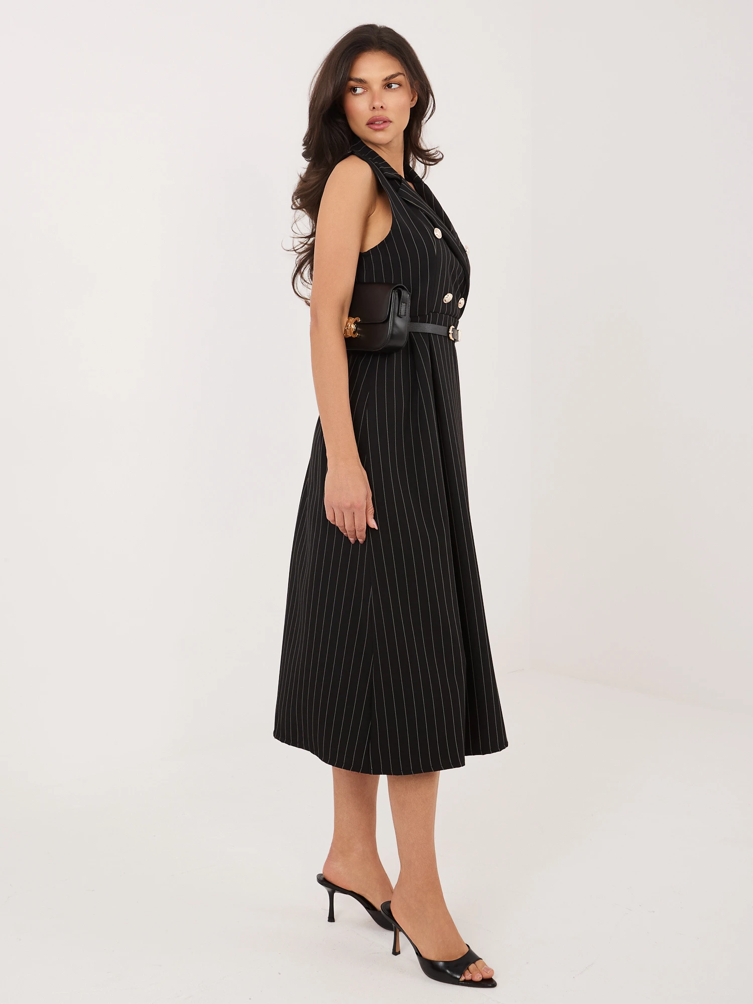 Rochie tip sacou in dungi cu curea - imagine 4