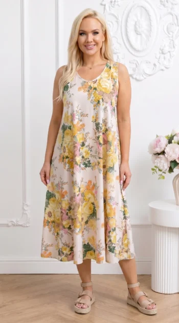 rochie-vaporoasa-cu-imprimeu-floral-bogat-galben