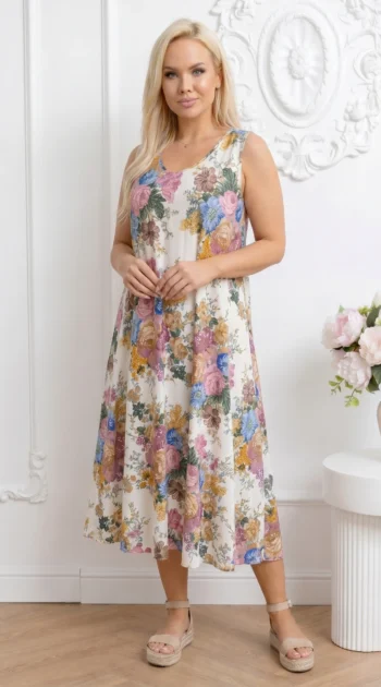 rochie-vaporoasa-cu-imprimeu-floral-bogat-multicolor