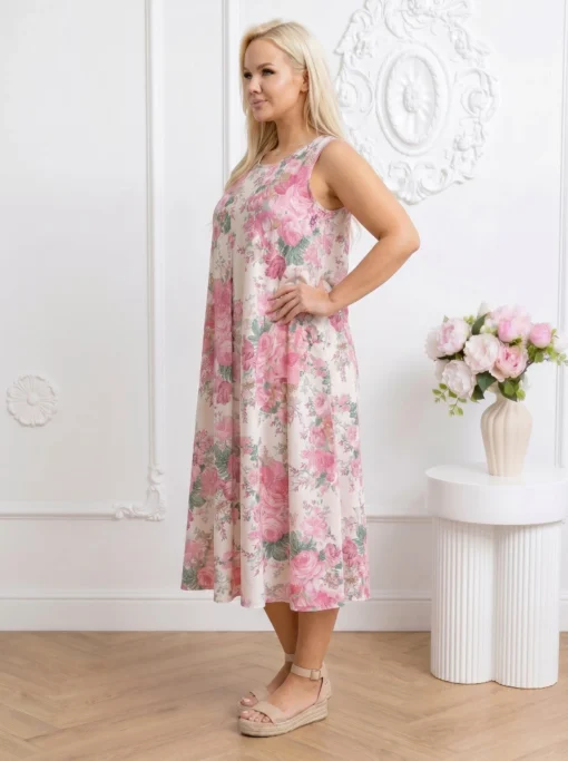 rochie-vaporoasa-cu-imprimeu-floral-bogat-roz