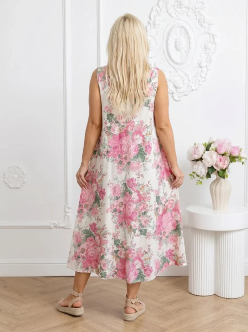 rochie-vaporoasa-cu-imprimeu-floral-bogat-roz