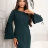 rochie-verde-eleganta-cu-maneci-evazate-si-panglici-decorative