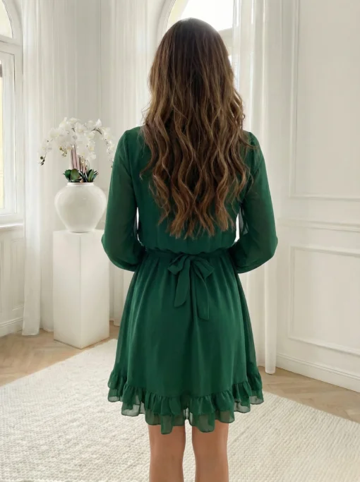 rochie-verde-eleganta-scurta-cu-volane-si-curea-in-talie
