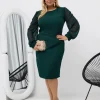 rochie-verde-marime-mare-eleganta-cu-maneci-din-voal-cu-buline