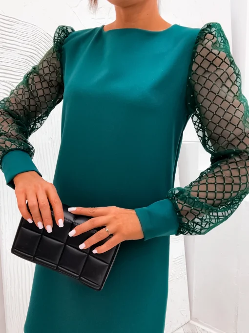 rochie-verde-scurta-cu-maneci-din-tull-brodat