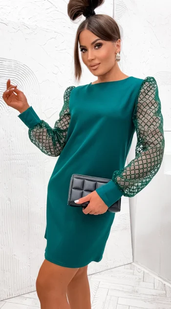 rochie-verde-scurta-cu-maneci-din-tull-brodat