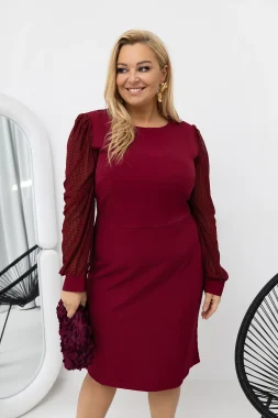Rochie visinie marime mare eleganta cu maneci din voal cu buline