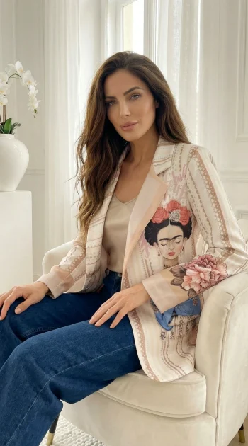 sacou-bej-statement-cu-imprimeu-artistic