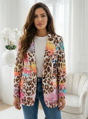 Sacou cu imprimeu artistic si detalii leopard