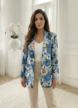 Sacou cu imprimeu floral in nuante de bleumarin
