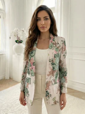 Sacou cu imprimeu floral in nuante de verde