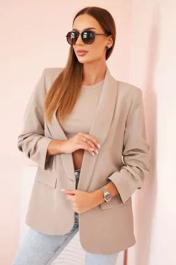 Sacou elegant bej cu maneci drapate