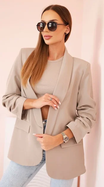 sacou-elegant-bej-cu-maneci-drapate